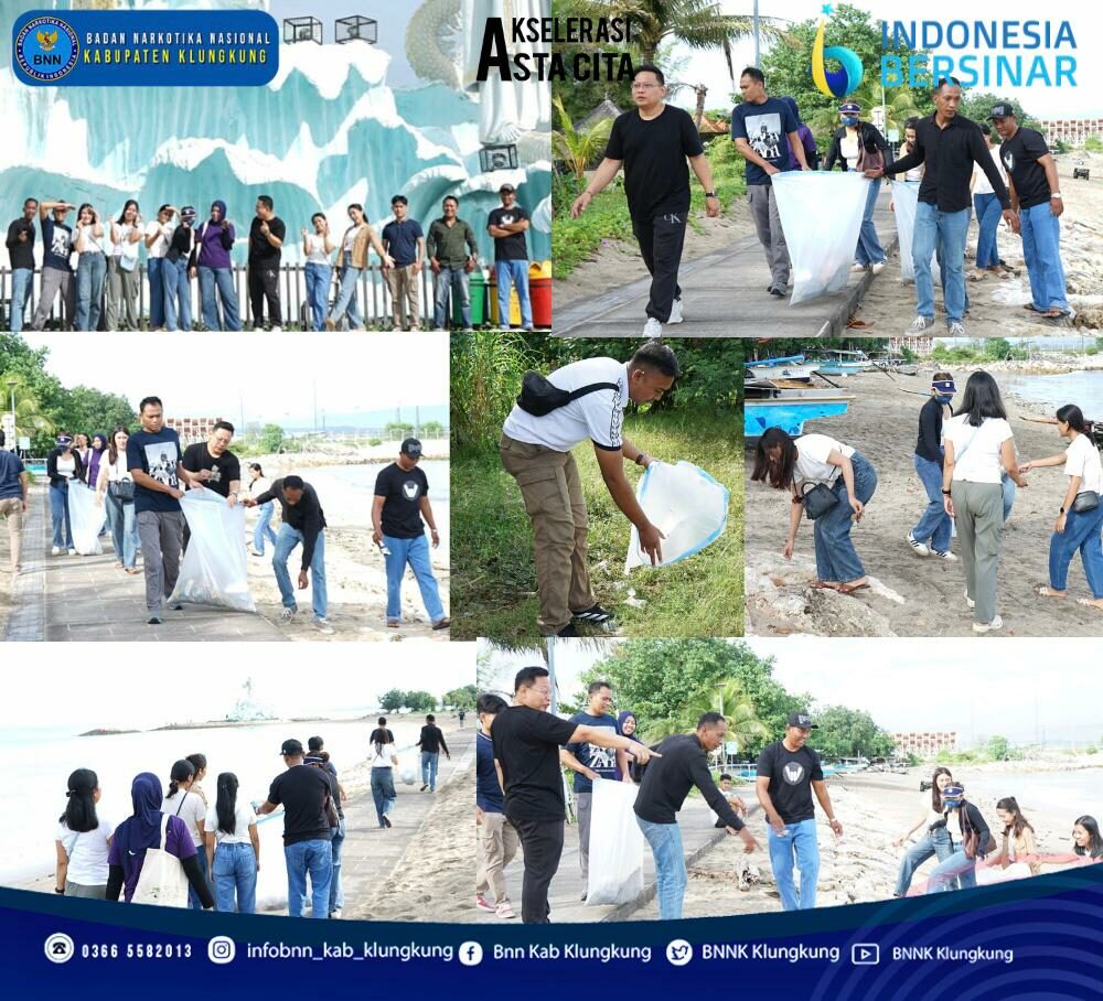 BNN Kabupaten Klungkung Ajak Anggota Bhakti Sosial Bersih-bersih Pantai, Wujud Kepedulian Kepada Masyarakat Akan Sadar Lingkungan Dan Sadar Bahaya Narkotika